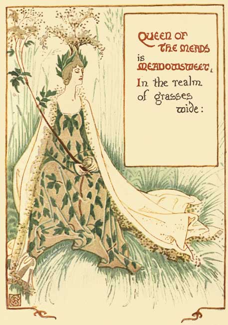 Queen of the Meads, a personified flower from Walter Crane's 1899 plate.